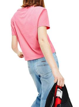 Camiseta Tommy Jeans Flag Rosa para Mujer