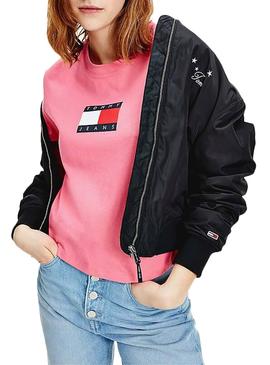 Camiseta Tommy Jeans Flag Rosa para Mujer