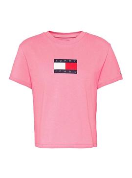 Camiseta Tommy Jeans Flag Rosa para Mujer