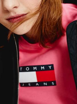 Camiseta Tommy Jeans Flag Rosa para Mujer
