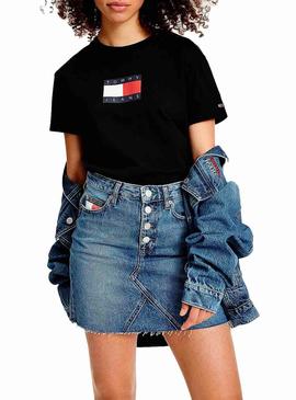 Camiseta Tommy Jeans Flag Negro para Mujer