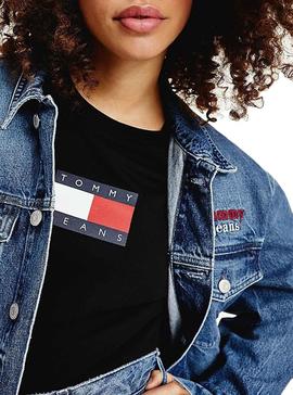 Camiseta Tommy Jeans Flag Negro para Mujer