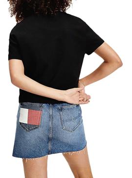 Camiseta Tommy Jeans Flag Negro para Mujer