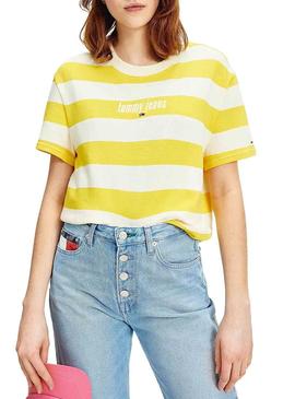 Camiseta Tommy Jeans Stripe Amarillo para Mujer