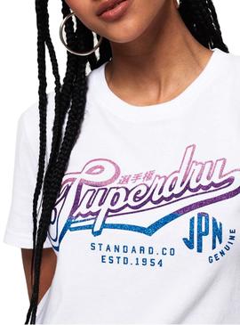 Camiseta Superdry Glitter Entry Blanco Mujer