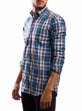 Camisa Klout Cuadros Azul y Marron para Hombre