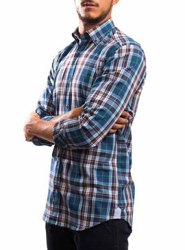 Camisa Klout Cuadros Azul y Marrón para Hombre