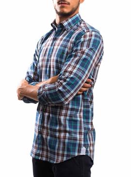 Camisa Klout Cuadros Azul y Marron para Hombre