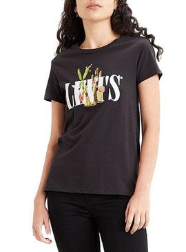 Camiseta Levis Cactus 90S Serif Logo Negro Mujer