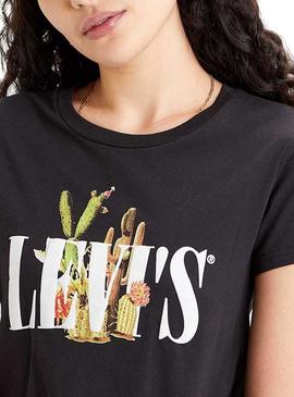 Camiseta Levis Cactus 90S Serif Logo Negro Mujer