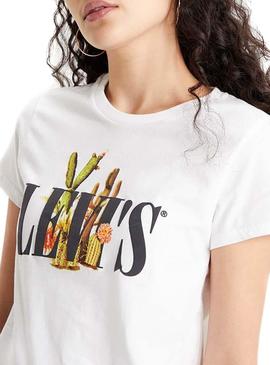 Camiseta Levis Cactus 90S Serif Logo Blanco Mujer