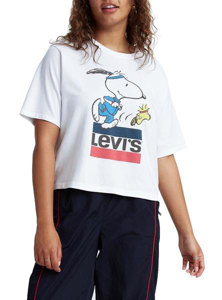 Colapso Desigualdad personalizado Camiseta Levis Snoopy Torch Boxy Blanco Para Mujer