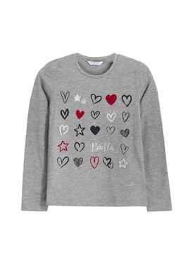 Camiseta Mayoral Corazones Gris Para Niña