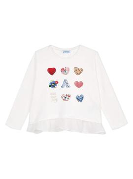 Camiseta Mayoral Corazones Blanco Para Niña