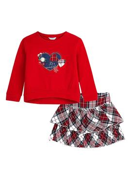 Conjunto Mayoral Falda Cuadros Rojo Para Niña