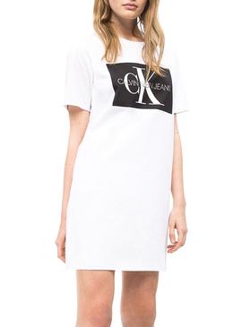 Vestido Calvin Klein Iconic Monogram Blanco Mujer