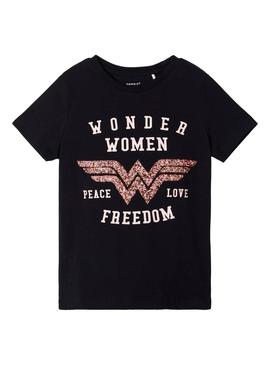 Camiseta Name It Wonderwomen Negro para Niña