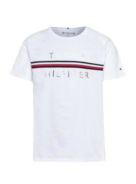 Camiseta Tommy Hilfiger Flag Tape Blanco para Niña