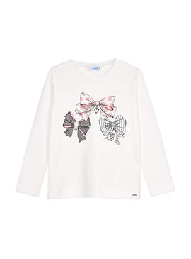 Camiseta Mayoral Lazos Blanca Para Niña