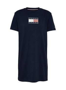 Vestido Camiseta Tommy Jeans Logo Marino Mujer