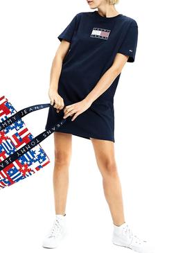 Vestido Camiseta Tommy Jeans Logo Marino Mujer