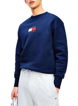 Sudadera Tommy Jeans Small Flag Marino Para Hombre