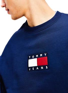 Sudadera Tommy Jeans Small Flag Marino Para Hombre