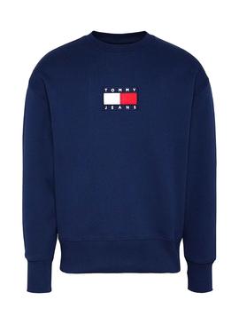 Sudadera Tommy Jeans Small Flag Marino Para Hombre