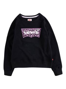 Sudadera Levis Logo Leopardo Negro Para Niña