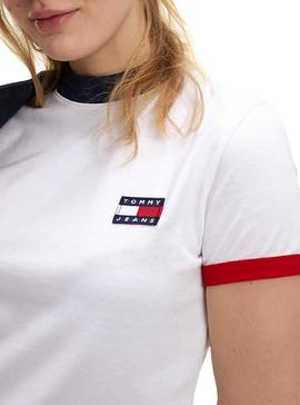 Camiseta Tommy Jeans Ringer Blanco para Mujer