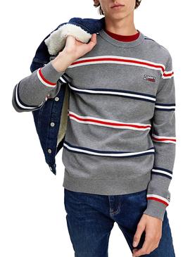 Jersey Tommy Jeans Rayas Gris para Hombre