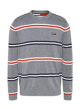 Jersey Tommy Jeans Rayas Gris para Hombre