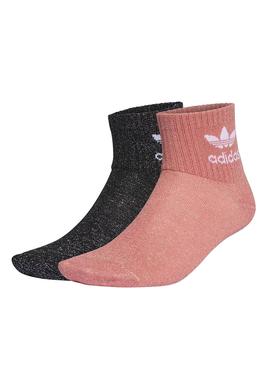 Calcetines Adidas Glitter Mid Rosa y Blanco Mujer