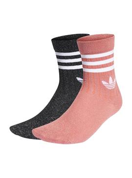 Calcetines Adidas Glitter Full Rosa y Negro Mujer