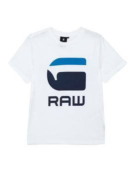 Camiseta G Star Raw Brand Blanco para Niño