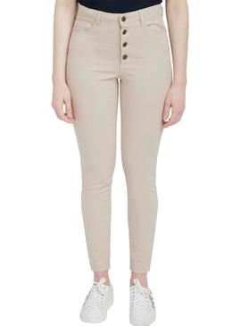 Pantalon Naf Naf Botones Beige Para Mujer