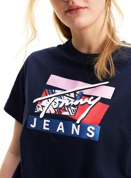 Camiseta Tommy Jeans Signature Logo Azul Mujer
