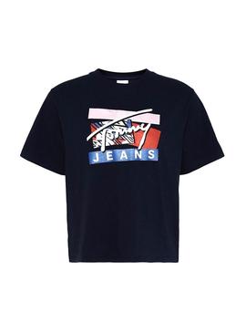 Camiseta Tommy Jeans Signature Logo Azul Mujer