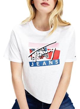 Ccamiseta Tommy Jeans Signature Logo Blanco Mujer