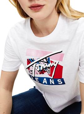 Ccamiseta Tommy Jeans Signature Logo Blanco Mujer