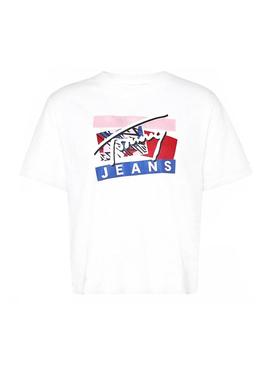 Ccamiseta Tommy Jeans Signature Logo Blanco Mujer