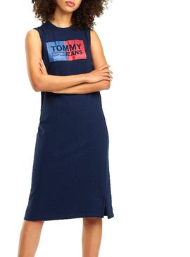 Vestido Tommy Jeans Logo Tank Marino Mujer