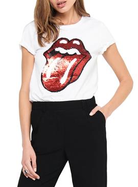 Camiseta Only Rolling Stones Blanco para Mujer