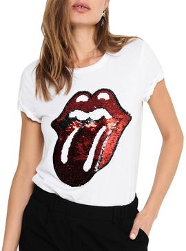 Camiseta Only Rolling Stones Blanco para Mujer
