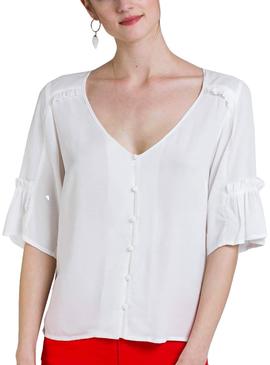 Blusa Naf Naf Volantes Blanco Para Mujer