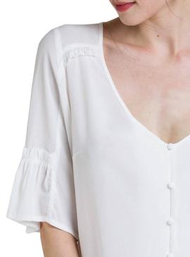 Blusa Naf Naf Volantes Blanco Para Mujer