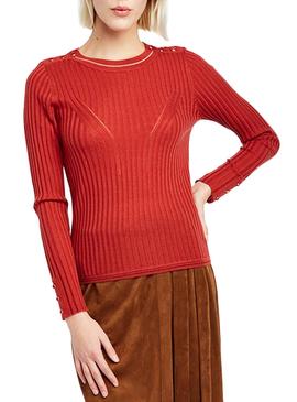 Jersey Naf Naf Ajustado Botones Terracota Mujer