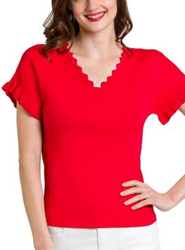 Jersey Naf Naf Volantes Rojo Para Mujer