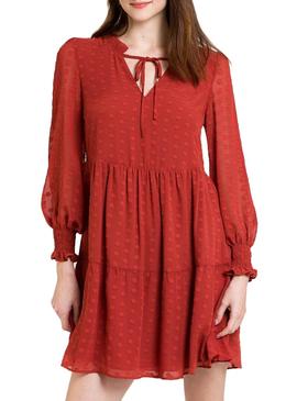 Vestido Naf Naf Tejido Lunares Terracota Mujer