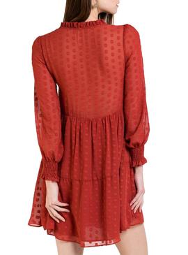 Vestido Naf Naf Tejido Lunares Terracota Mujer